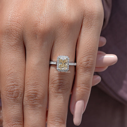 Radiant Cut Moissanite Halo Accent Wedding Ring