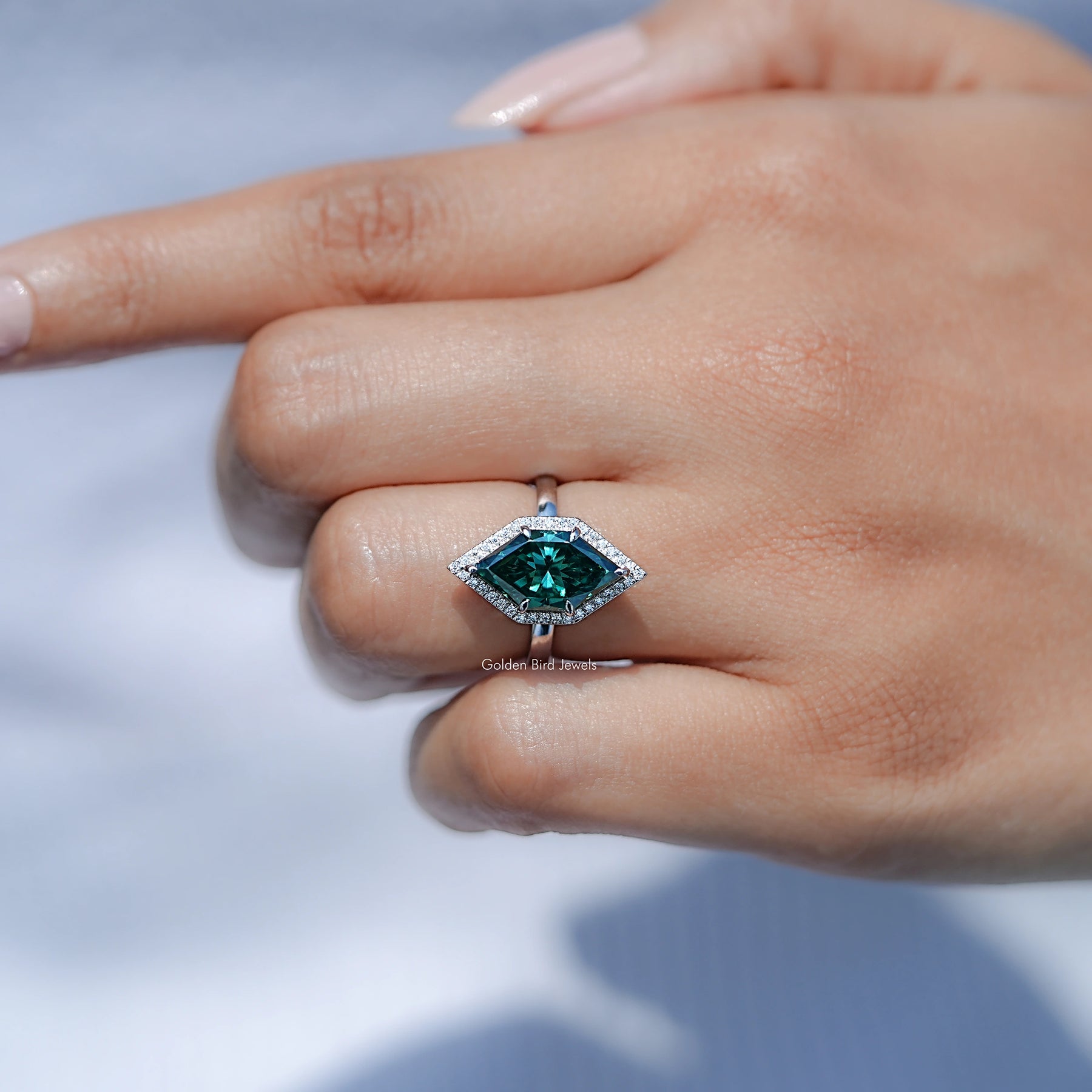 Dutch Marquise Moissanite Halo Engagement Ring