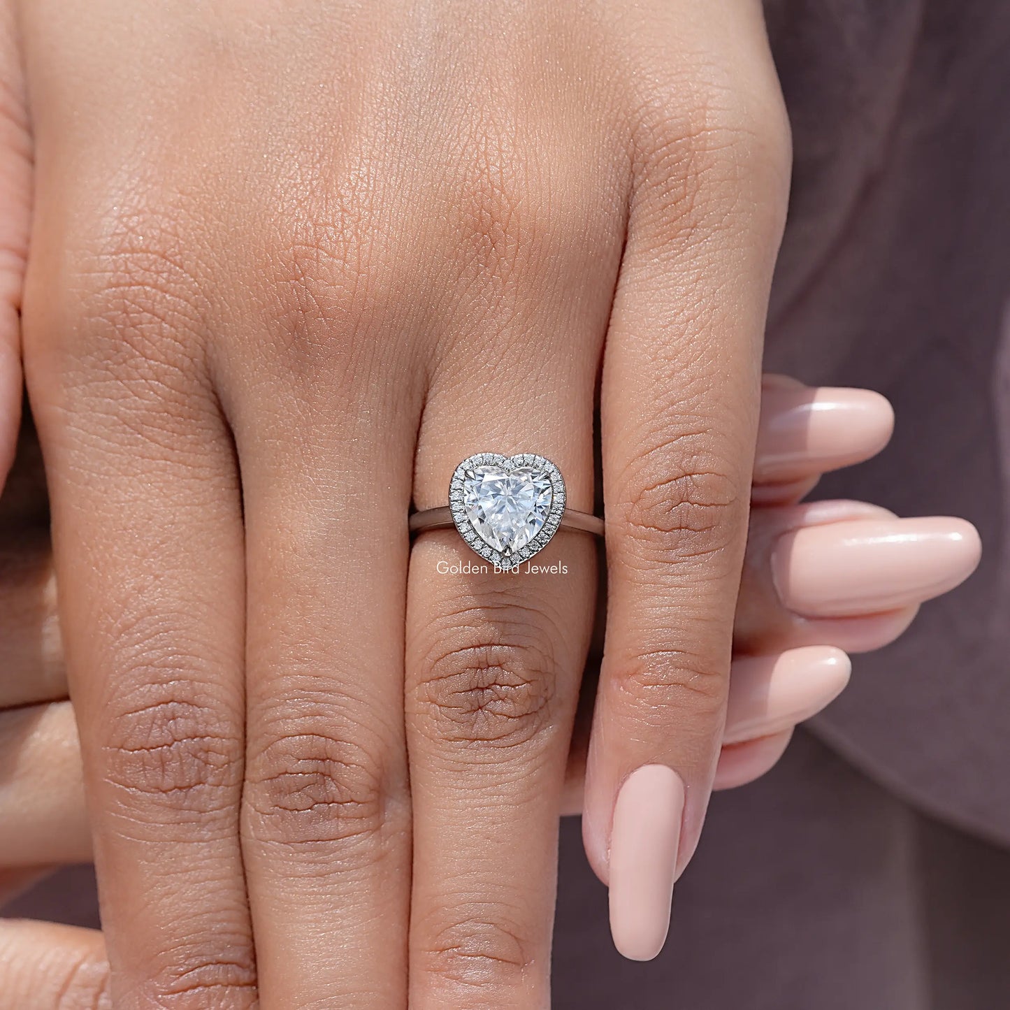 Heart Cut Moissanite Diamond Halo Anniversary Ring