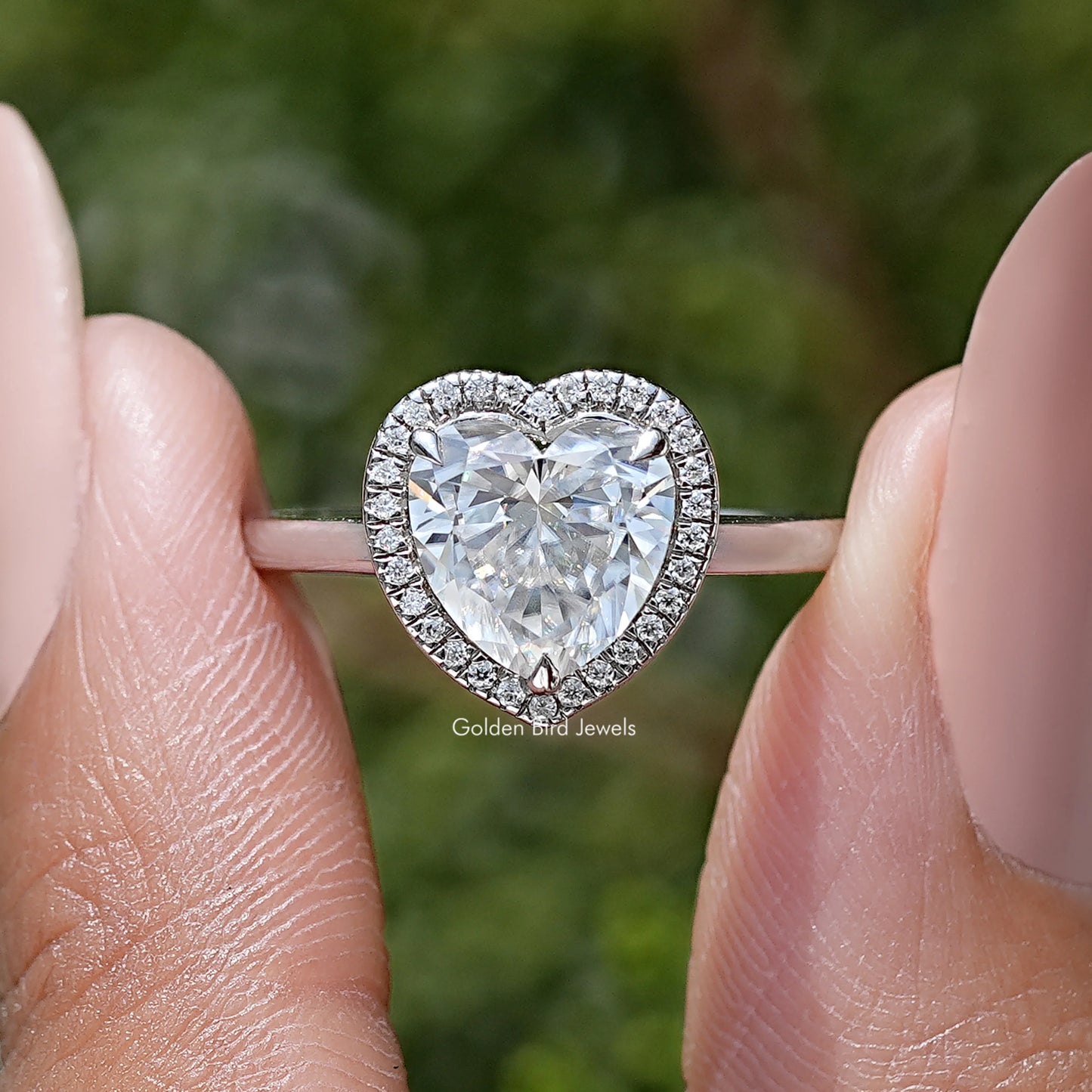 Heart Cut Moissanite Diamond Halo Anniversary Ring