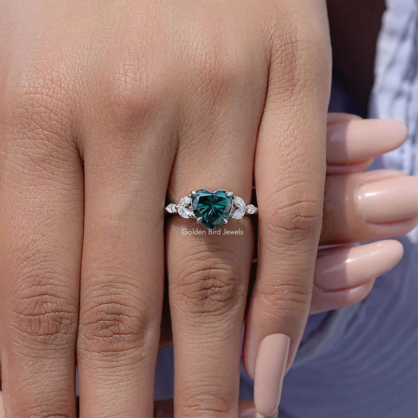 Green Heart Cut Gemstone Moissanite Wedding Ring