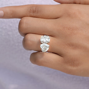Detailed View of Old Mine Cut Cushion Moissanite Toi Et Moi Ring In White Gold