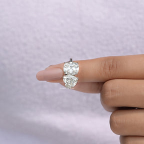 In finger front View of Old Mine Cushion Cut Moissanite Ring In White Gold
