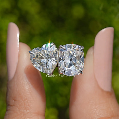 Heart and Old Mine Cushion Moissanite Toi Et Moi Ring