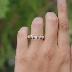 Heart Shaped Moissanite Bezel Eternity Band