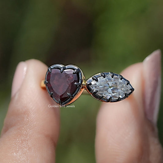 Heart Shaped Gemstone Two Stone Ring