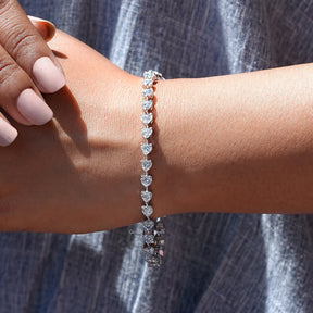 Detailed view of heart shaped moissanite bracelet