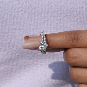 In finger front view of Heart Cut Diamond Ring In 14K White Gold
