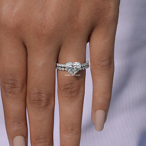 Detailed View of Heart Cut Diamond Bridal Ring Set In White Gold