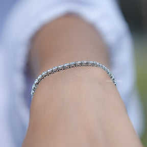 Heart Cut Diamond Tennis Steel Bracelet in Unique Pattern 
