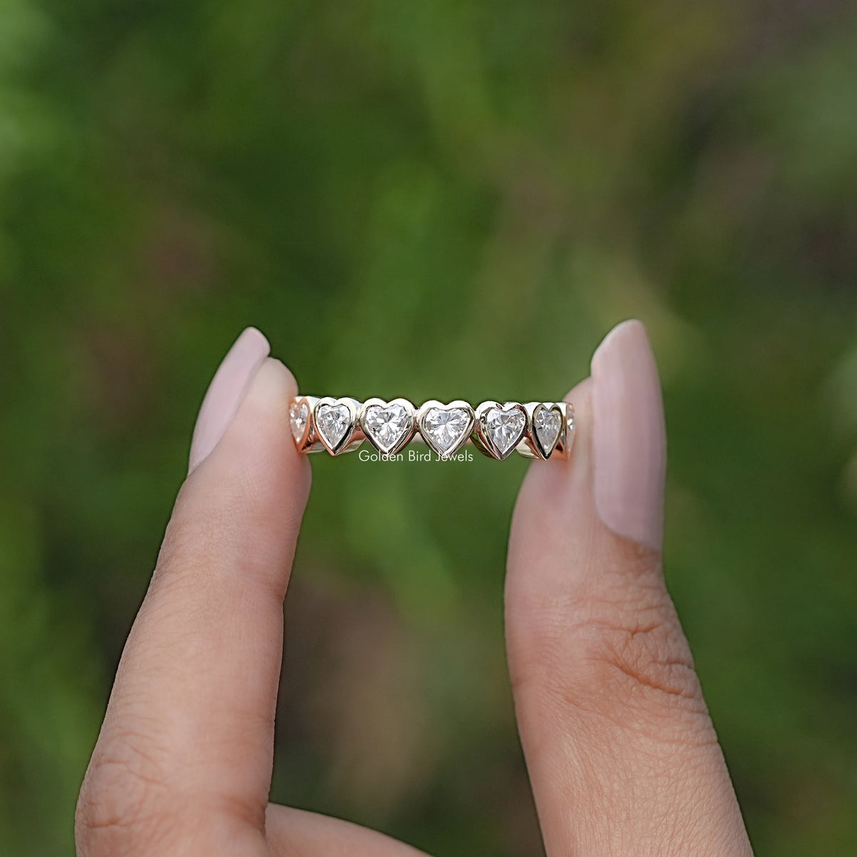 Heart Shaped Moissanite Bezel Eternity Band