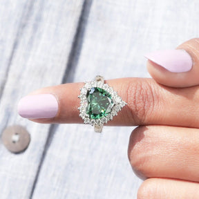 In finger front View of Heart Cut Moissanite Ring