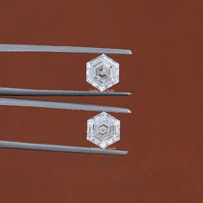 In Tweezer View Of Hexagon Cut Loose Moissanite Pair 