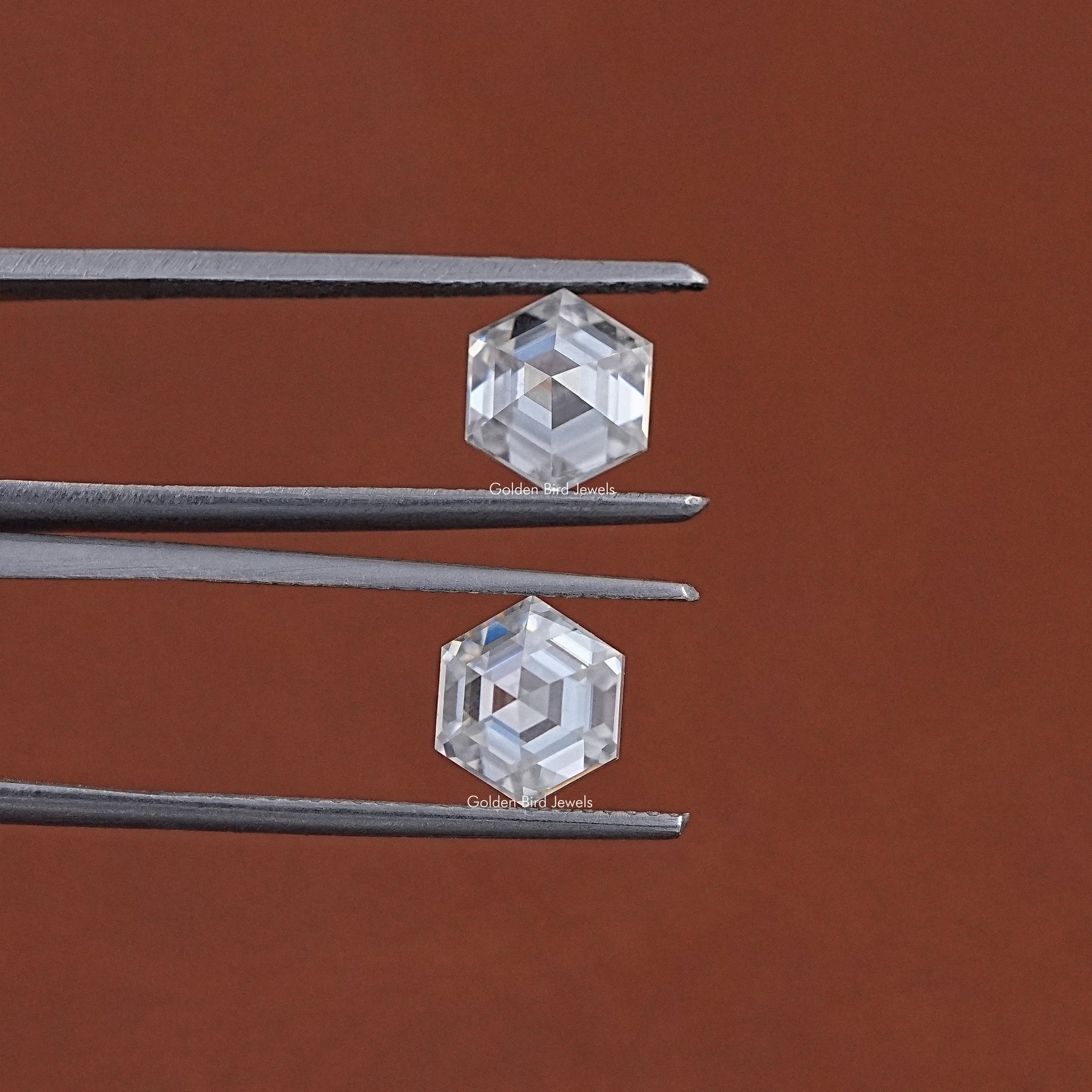 Detailed View Of Hexagon Cut Lab Loose moissanite in Unique Pattern 