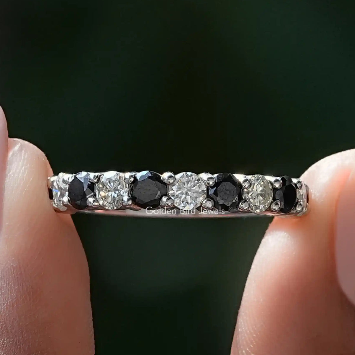 Round Moissanite And Gemstone Eternity Band