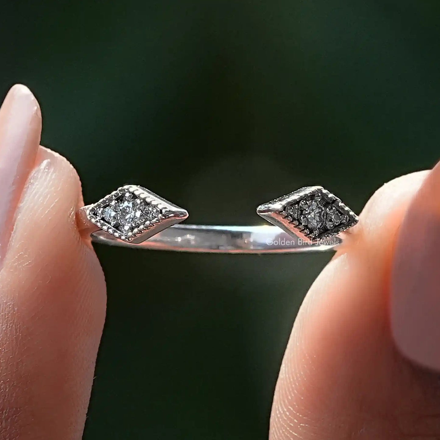 Round Moissanite Open Cuff Milgrain Wedding Band
