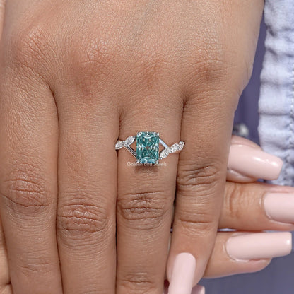 Radiant Cut Moissanite Gemstone Floral Anniversary Ring