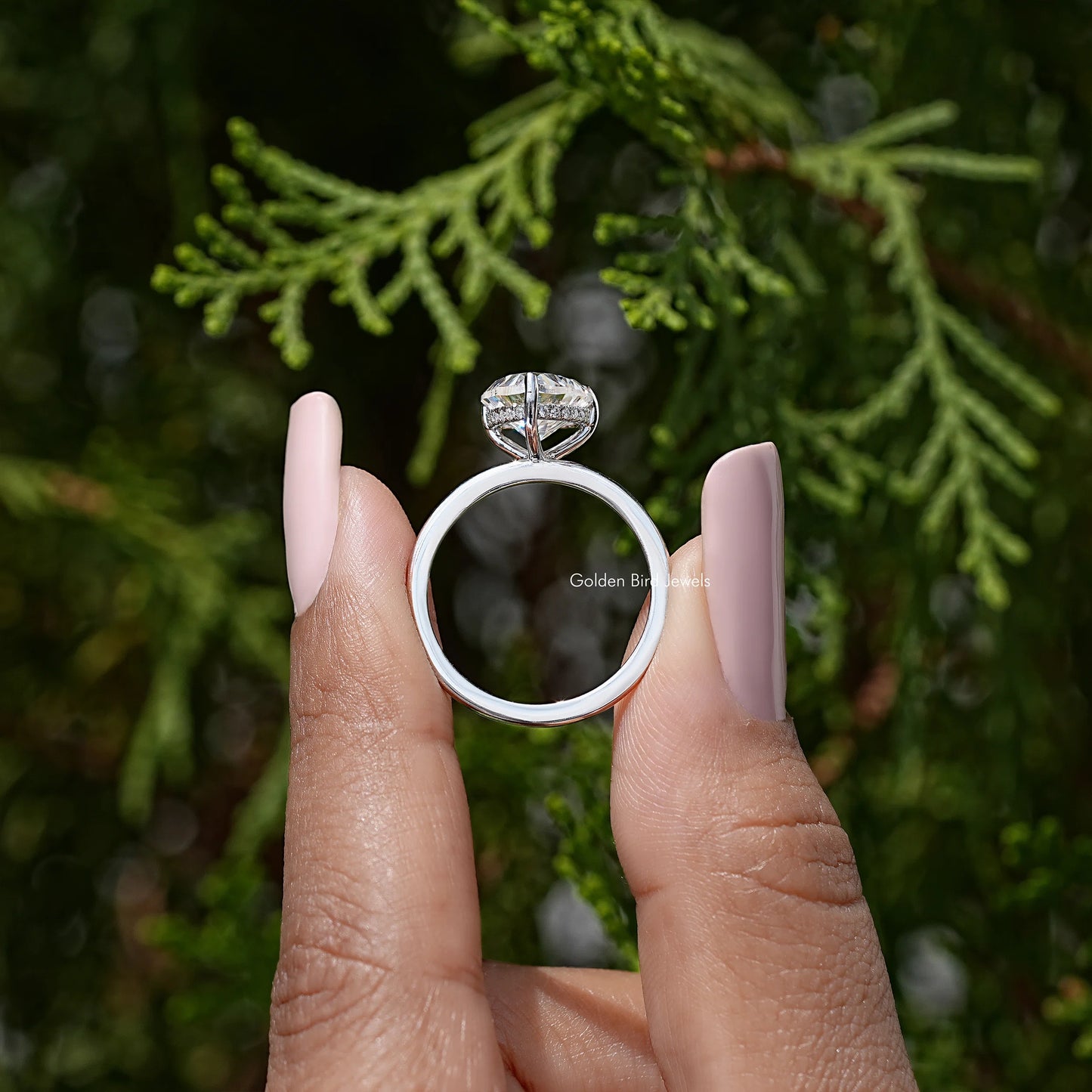 Heart Cut Moissanite Gemstone Hidden Halo Wedding Ring