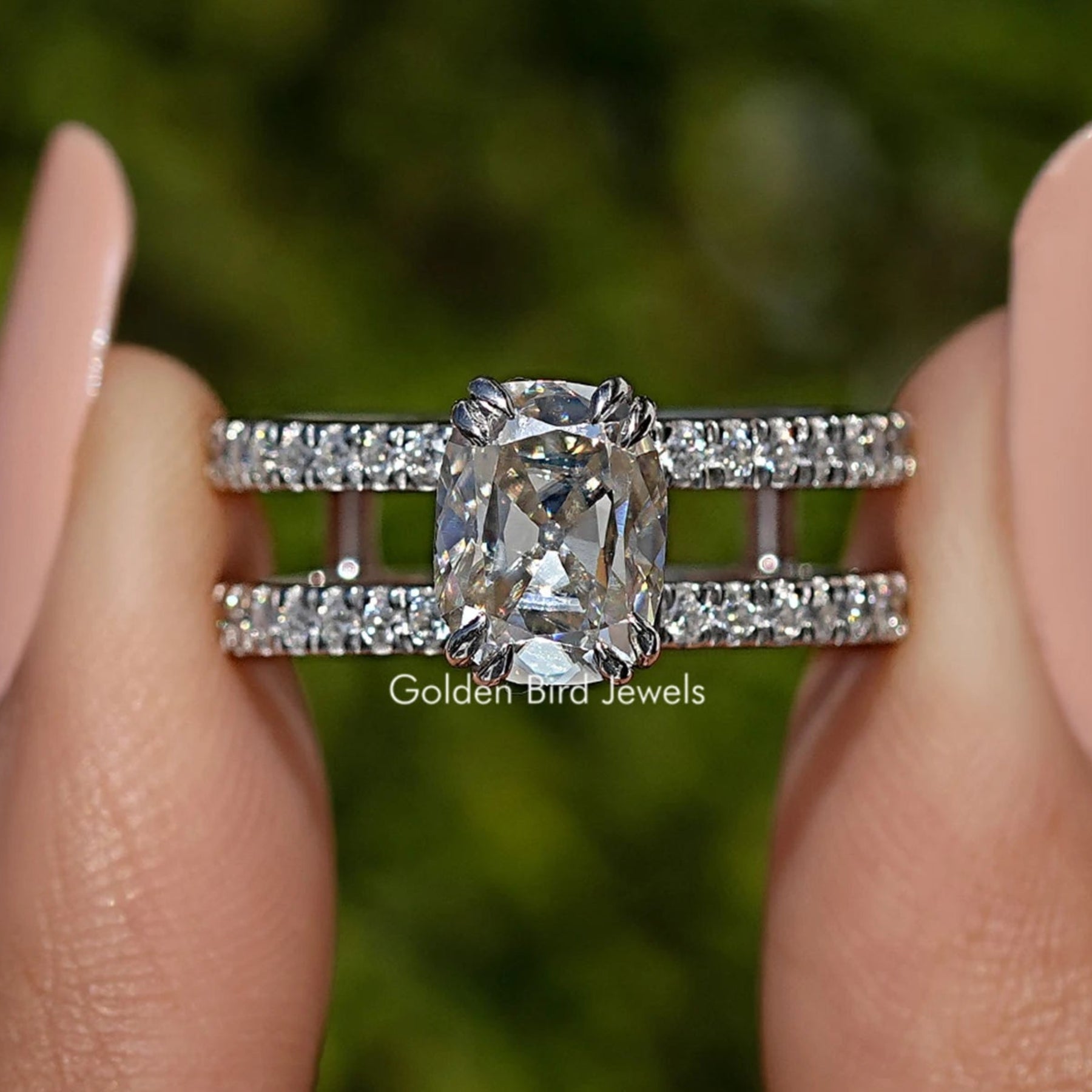 Irregular Old Mine Cushion Cut Moissanite Ring