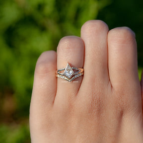 View of Kite And Round Cut Lab Diamond Bridal Ring In Finger