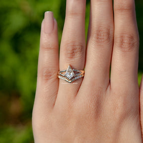 View of Kite Shaped Diamond Engagement Ring In Yellow Gold
