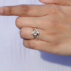 View of Kite Cut Lab Diamond Ring In Yellow Gold