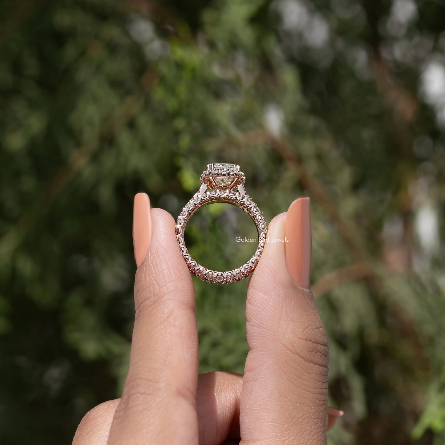 Radiant Cut Lab Diamond Halo Bridal Ring Set