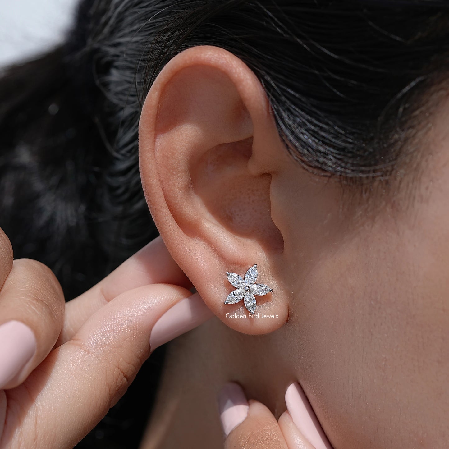 Marquise Cut Lab Grown Diamond Floral Shape Stud Earrings