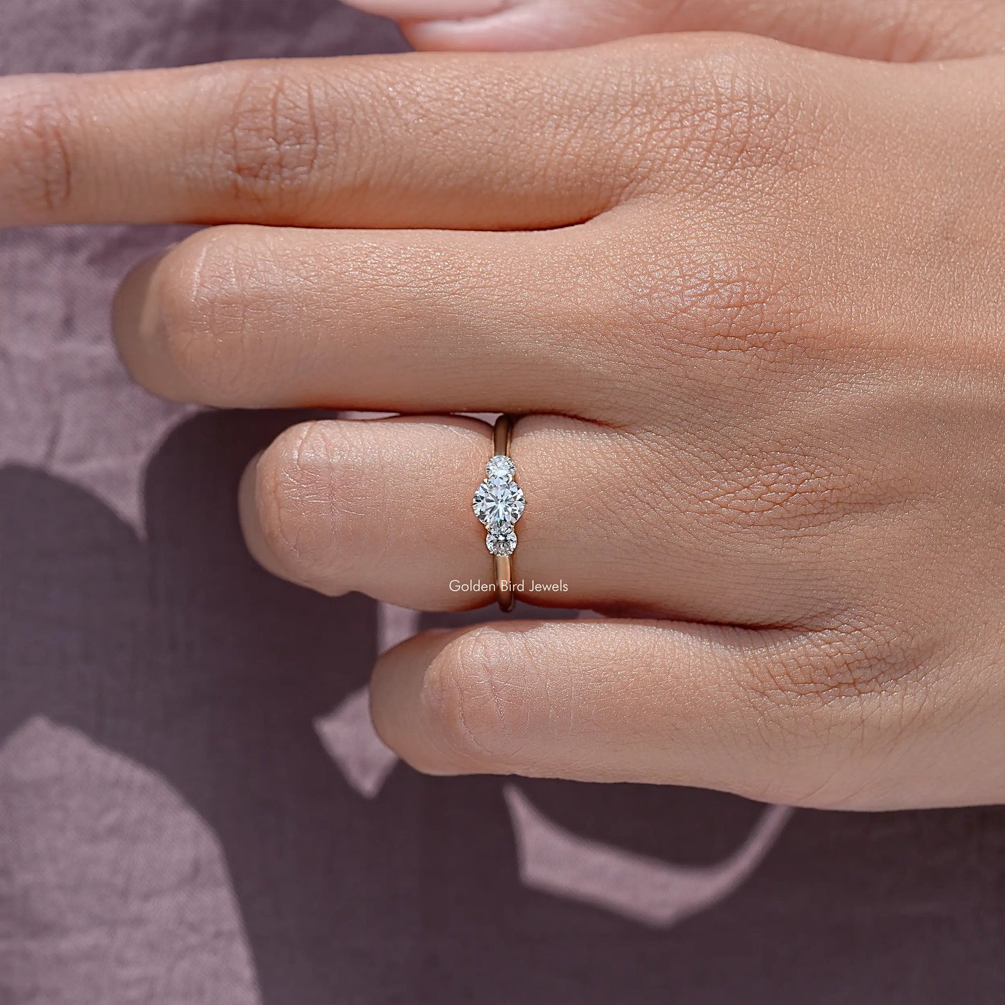 Three Stone Round Cut Lab Diamond Engagement Ring