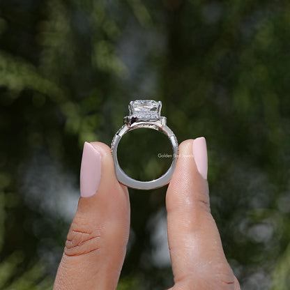 Lab diamond engagement ring with prong-set center stone and detailed twisted band