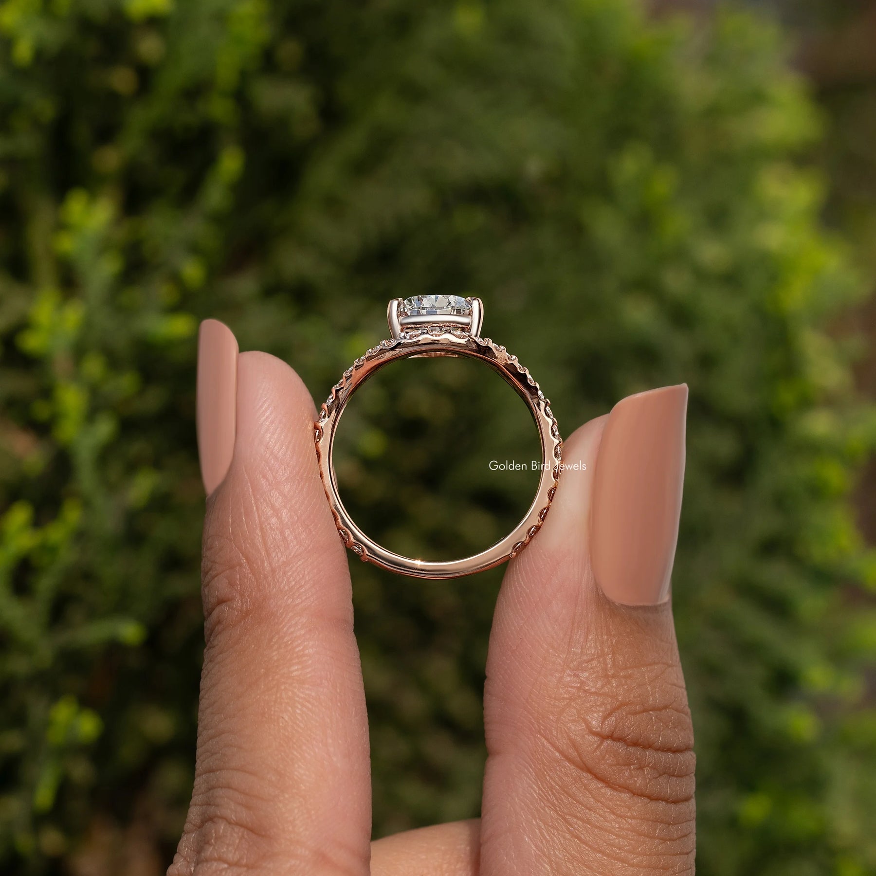 Lab Grown Pear Cut Curved Accent Engagement Ring