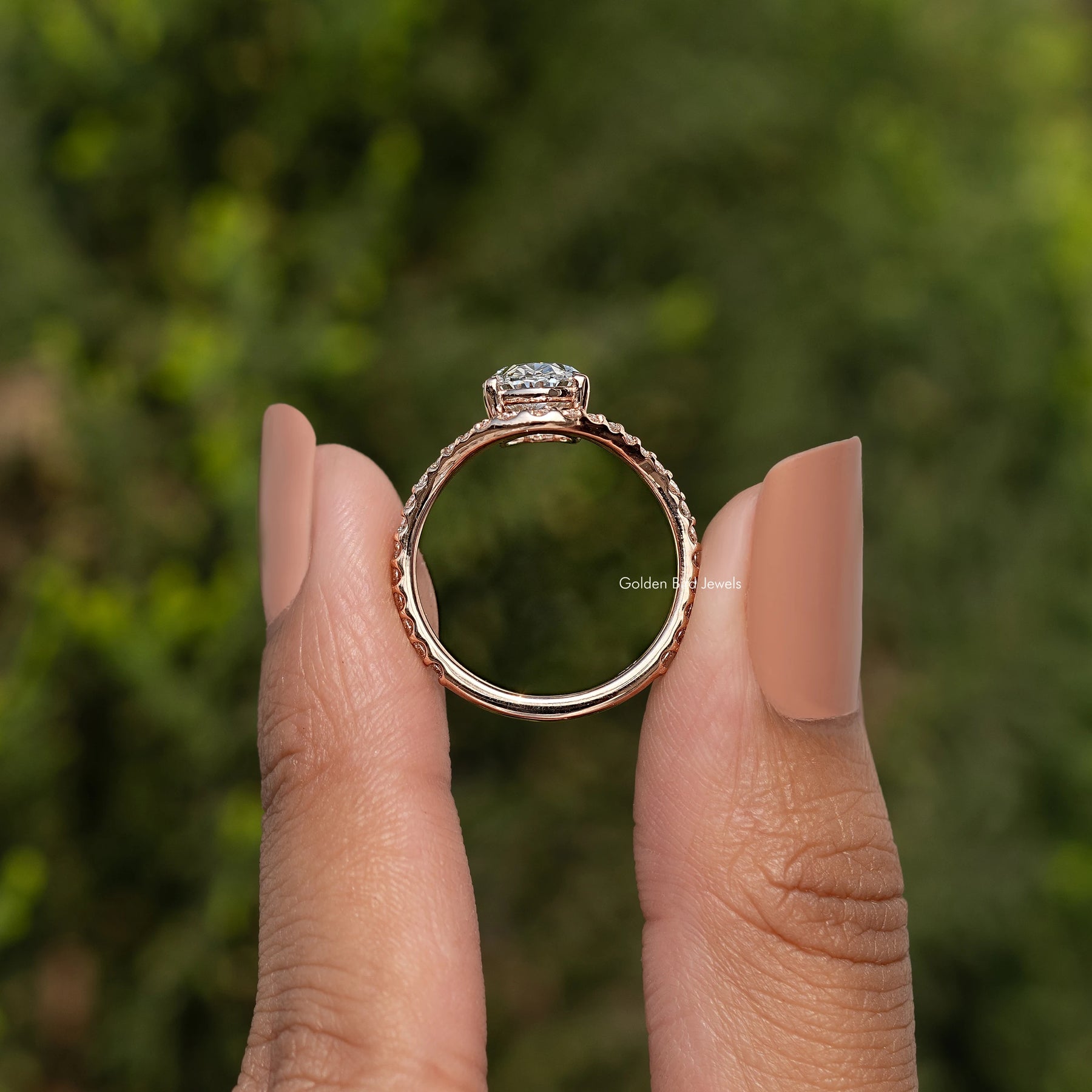 Oval Cut Lab Diamond Curved Accent  Ring