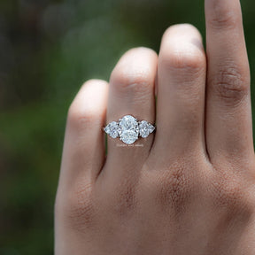 Front view of Oval And Trillion Lab Diamond Five Stone Ring