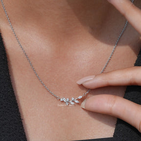 Front View Of Diamond Marquise Cut Leaf Pendant In White Gold