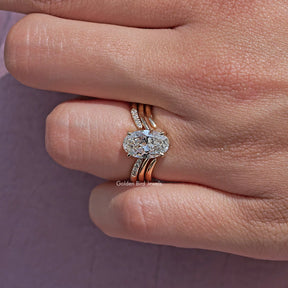 Lab Diamond Oval Cut Accent Bridal Set Ring
