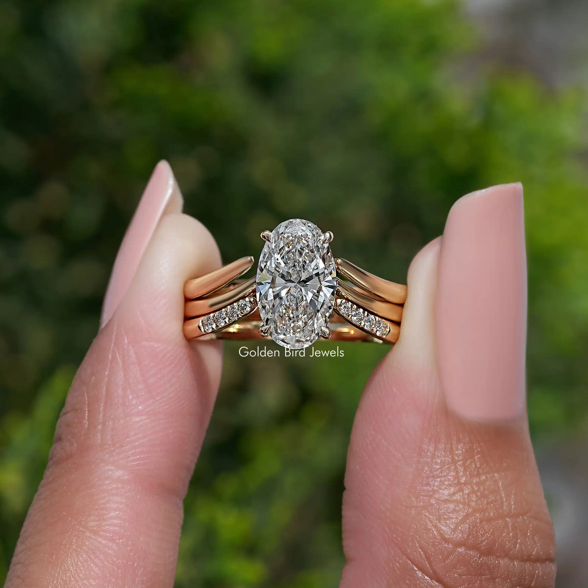 Lab Diamond Oval Cut Accent Bridal Set Ring