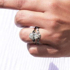 Close-Up View of Oval Cut Diamond Bridal Ring Set In White Gold