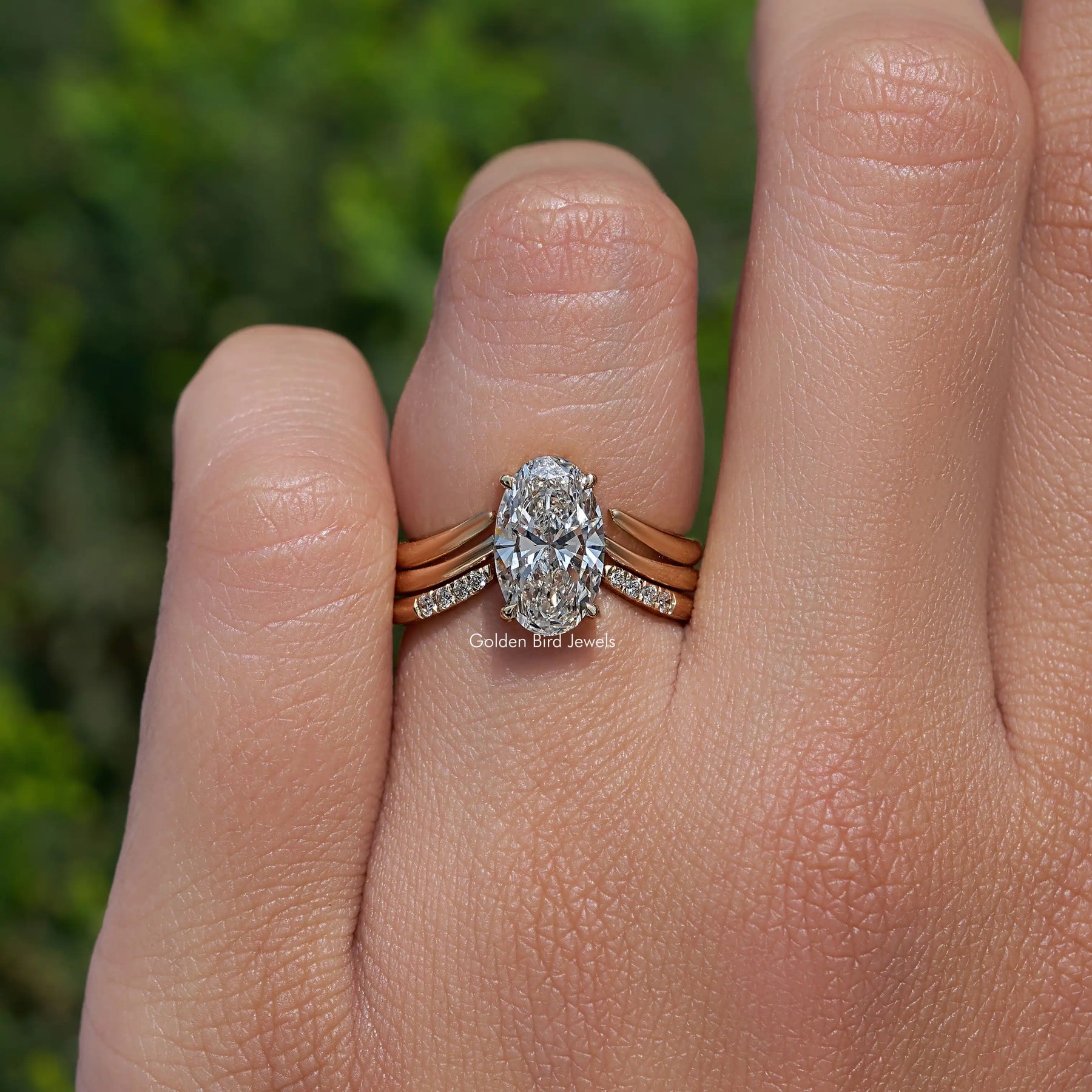 Lab Diamond Oval Cut Accent Bridal Set Ring