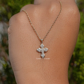 hand Showing View of Lab Diamond Criss Cross Pendant
