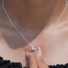 Detailed view of Asscher shape diamond pendant