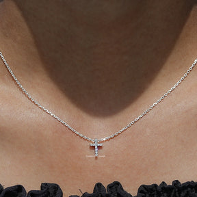 View Of Round Cut Lab Diamond Cross Pendant In A Women's  