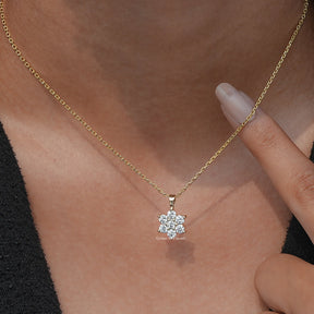 Detailed View of Round Cut Diamond Floral Minimalist Pendant In Women's