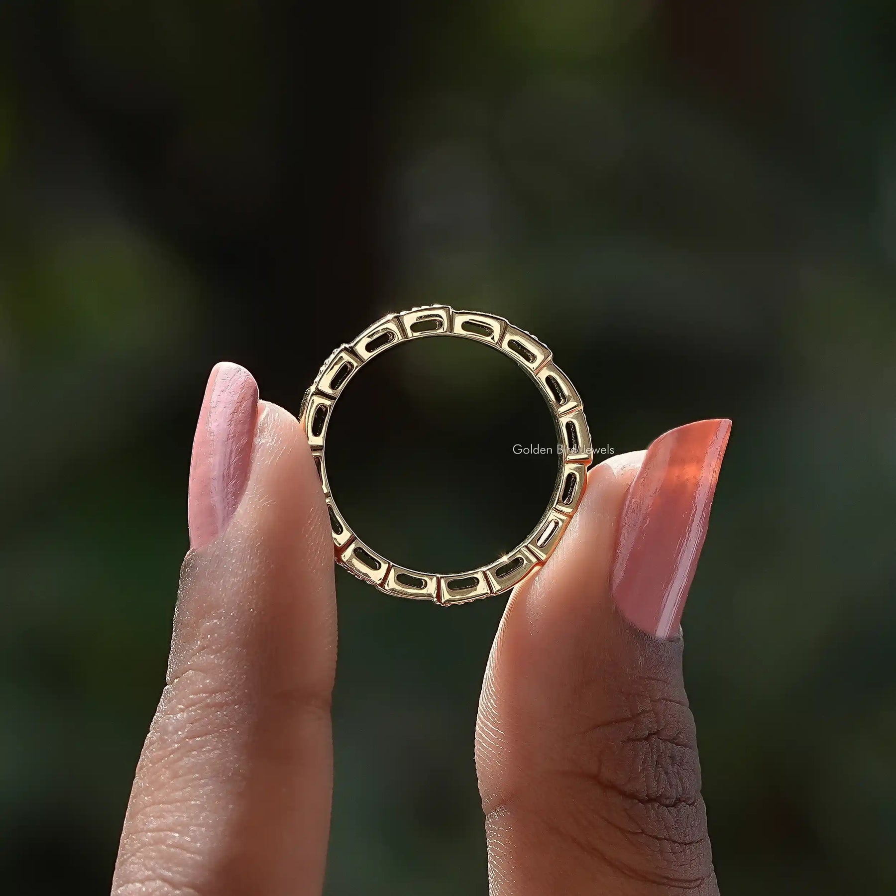 Back view of Round Cut Lab Diamond Halo Ring in secure setting 
