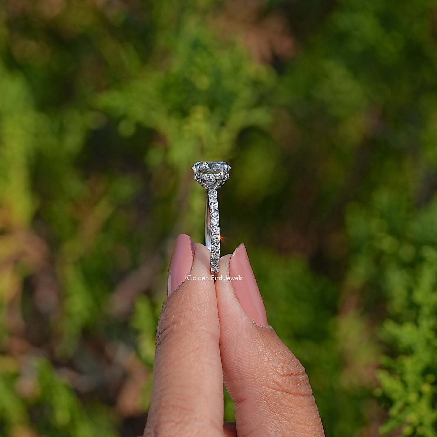 Side View Of Round Cut Lab Diamond Hidden Halo Ring