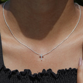 View of Round Cut Diamond shaped Cross Pendant​ In  Women's