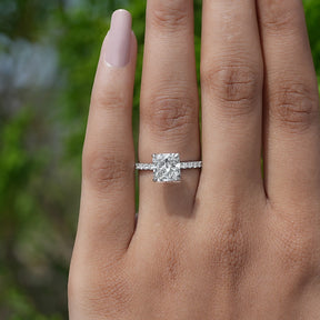 Close-Up View of Diamond Square Radiant Shaped Ring in finger