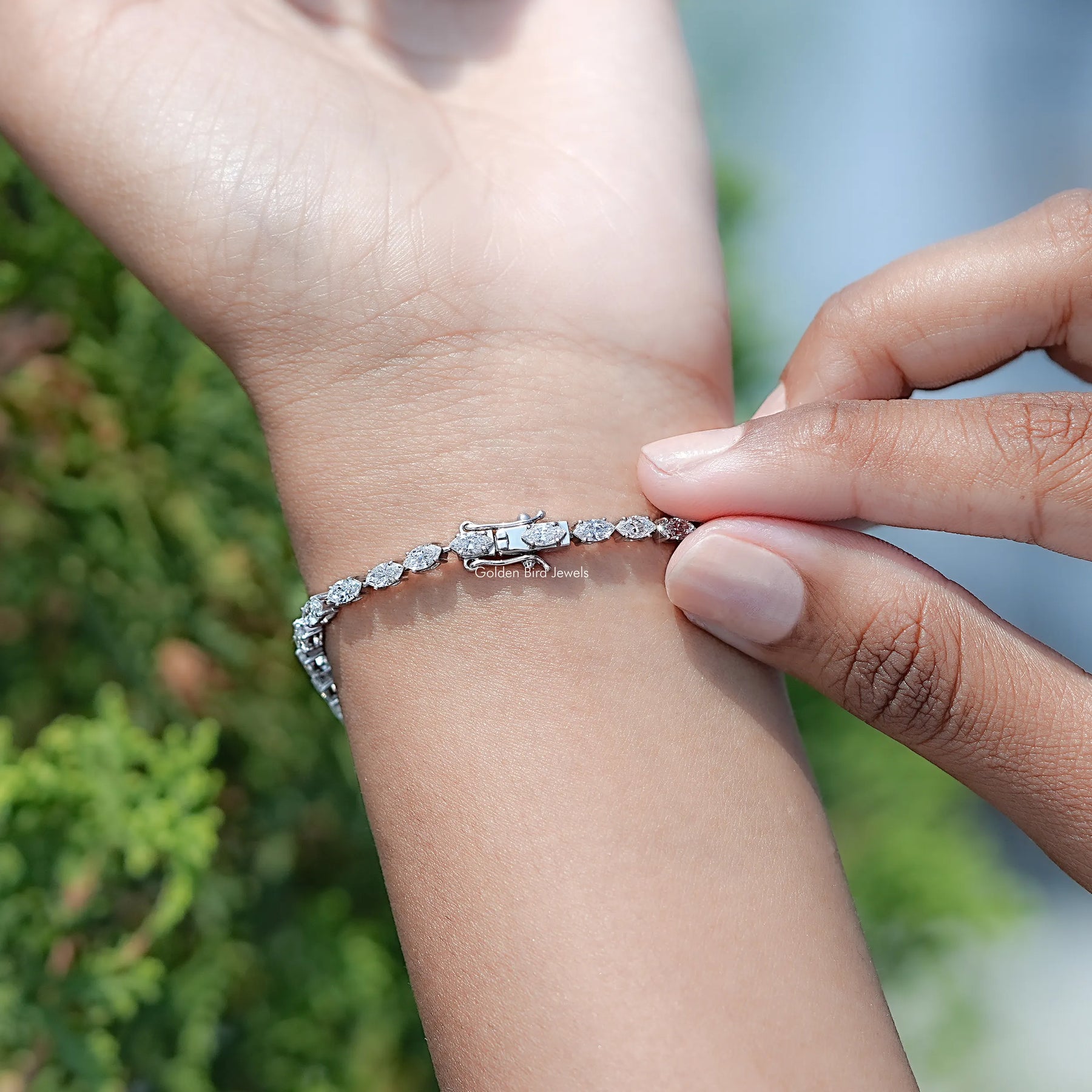 Back View Of Marquise Cut Lab Grown Diamond Tennis Bracelet
