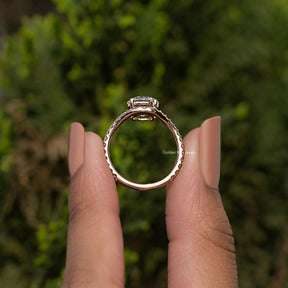 Lab Grown Round Cut Curved Accent Engagement Ring