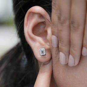 Emerald Cut Lab Diamond Bezel Set Stud Earrings