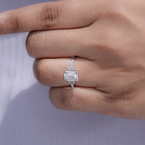 Display view of Emerald And Tapered Baguette Lab Diamond Ring